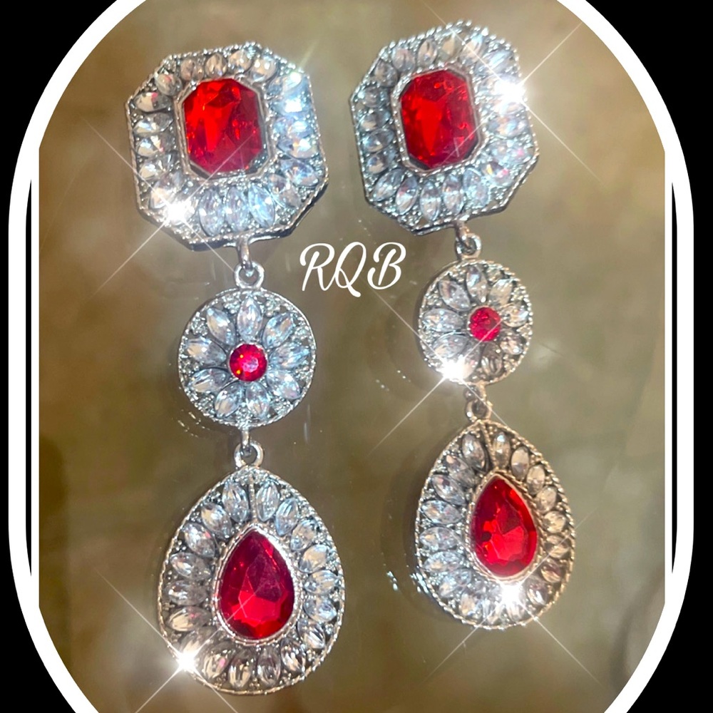 Light Red Clip On Earrings long chandeliers